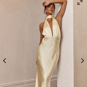 Cream Halter Gown Sleeveless Cocktail
